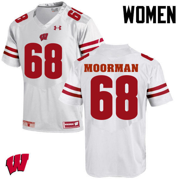 Women Wisconsin Badgers #68 David Moorman College Football Jerseys-White - Click Image to Close